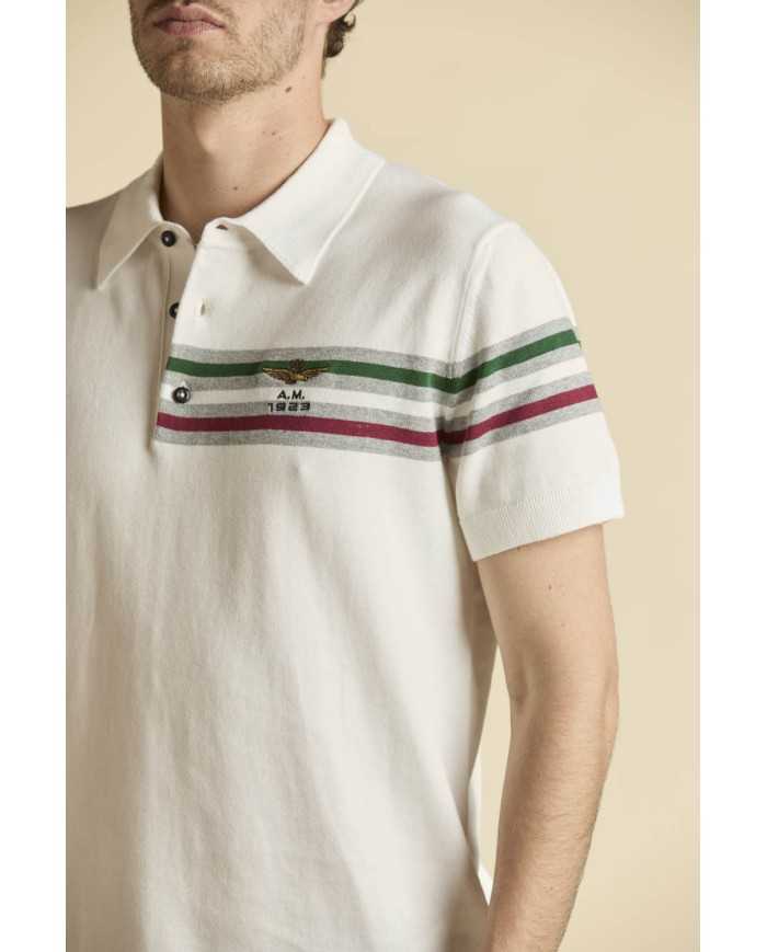 Polo en maille jacquard tricolore