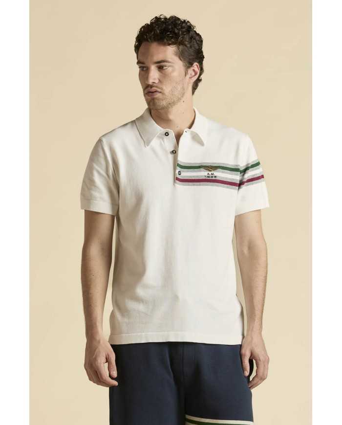 Polo en maille jacquard tricolore