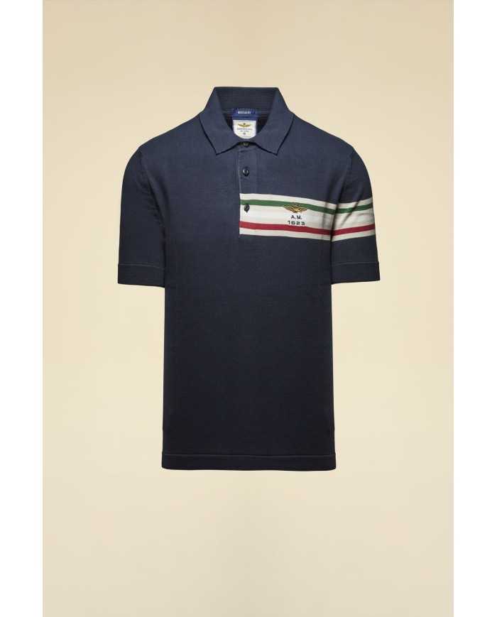 Polo en maille jacquard tricolore