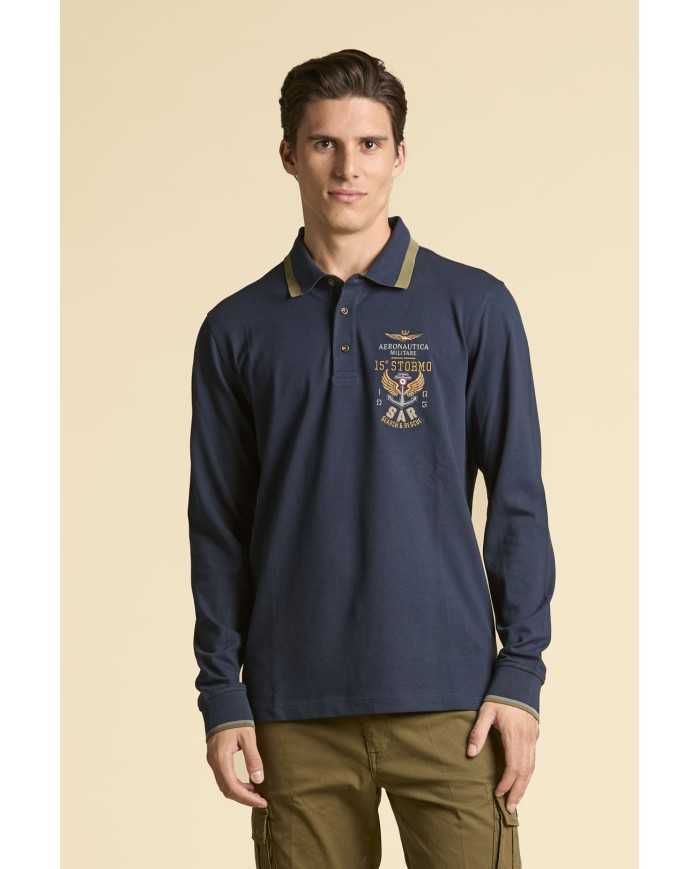 Polo brodé à manches longues