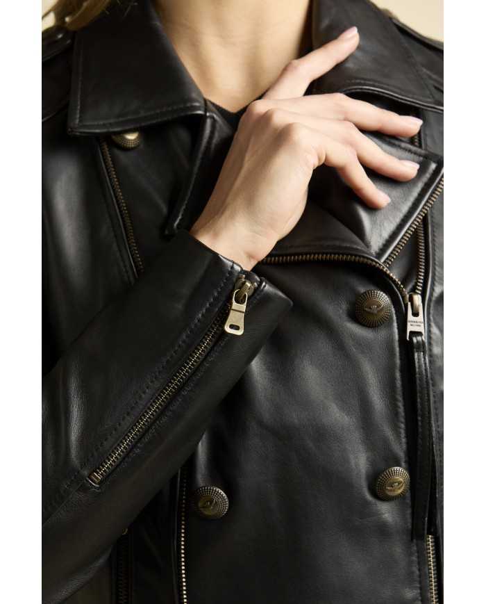 Veste en cuir avec double fermeture