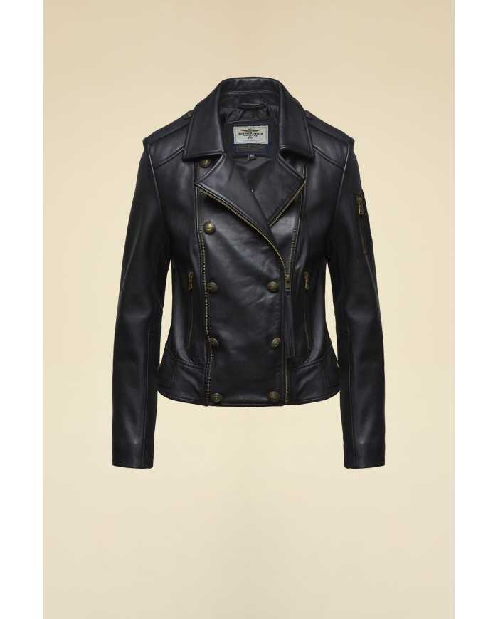 Veste en cuir avec double fermeture