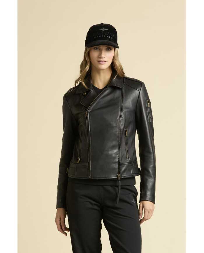 Veste en cuir avec double fermeture