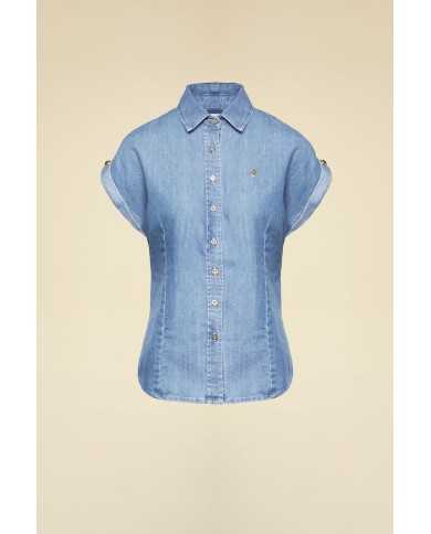 Short-sleeve chambray shirt