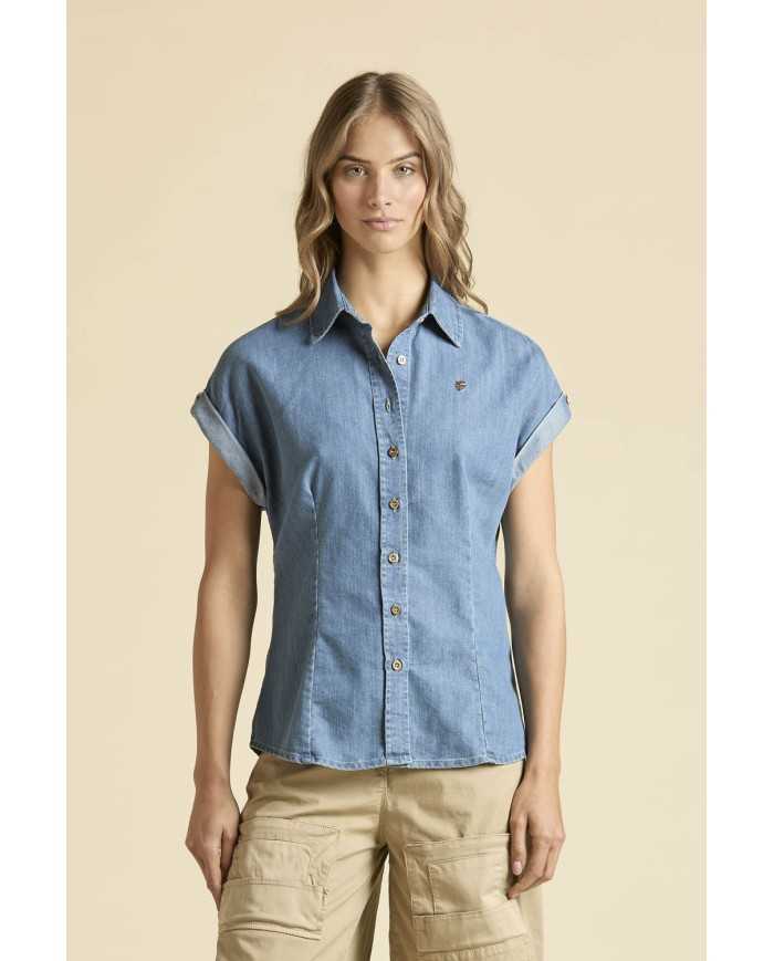 Short-sleeve chambray shirt